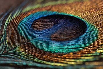 Naklejka premium Close-up peacock feather, intricate detail, nature background, design element