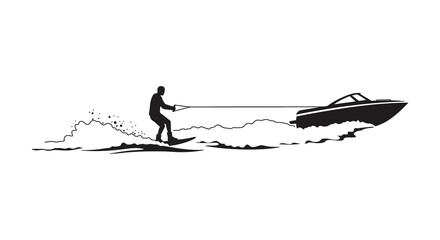 Waterskiing Silhouette Boat and Rider Silhouette
