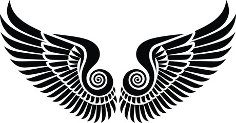Angel Wings Silhouette,  Feathered Wing Design, Vector  Illustration
