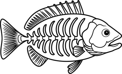 Fish Skeleton Vector – Detailed Line Art Bone Illustration