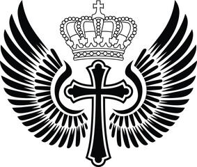 Winged Cross with Crown Vector – Religious Heraldic Emblem Design
