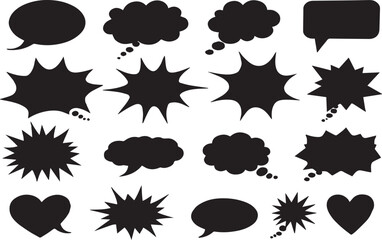 Comic Speech Bubble Silhouettes vector  set  &ndash; Thought, Talk & Explosion Shapes Icons, vector design. Vector illustration on transparent background. 