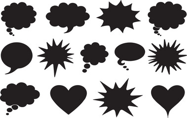 Comic Speech Bubble Silhouettes vector  set  – Thought, Talk & Explosion Shapes Icons, vector design. Vector illustration on transparent background.  © Nirob Hoseen