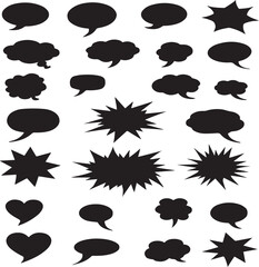 Comic Speech Bubble Silhouettes Icons – Thought, Chat & Expression Shapes vector design. Vector illustration on transparent background. 