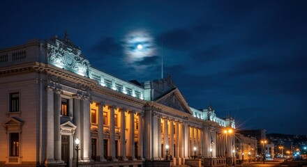 Fototapeta premium Majestic government building at night, bathed in moonlight and warm light