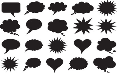 Black grunge texture Speech Bubble Vector Set – Comic Chat Cloud Shapes Silhouette Icons black Vector illustration design and transparent background.