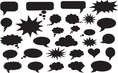 Hand drawn speech bubbles set. Doodled crayon dialog box collection. grunge talk speech bubbles and dialogue emphasis. Charcoal pen line chat ballons. Round scrawl cloud frames. Vector illustration 
