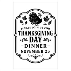 Thanksgiving Day Invitation Label Design Black and White