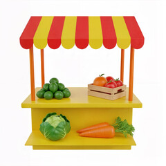 Colorful 3D Render of a Market Stall with Fresh Produce