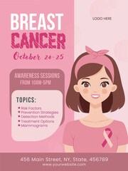 Breast Cancer Awareness Session Poster  Design - Support & Hope Vector