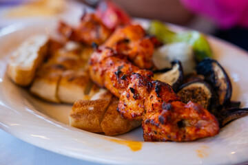 Turkish traditional chicken shish dish photos