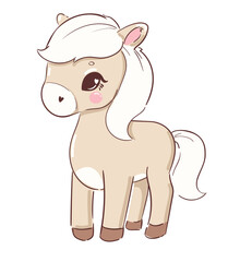 Hand Drawn Cute cartoon horse isolated on white background vector