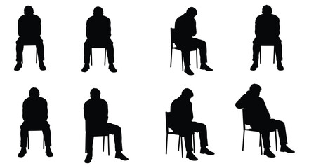 Set of People Sitting on Chairs in Different Poses silhouette
