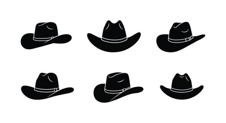 Collection of Cowboy Hat Illustrations in Black and White Silhouette Style silhouette