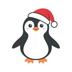 Fototapeta premium Cute Christmas Penguin Illustration with Red Santa Hat Festive Holiday Cheer and Cheerful Animal Design for Seasonal Celebrations