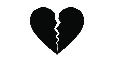 Broken Heart Symbol in Black and White Silhouette