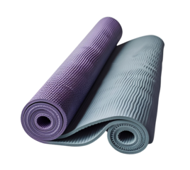 Two textured yoga mats roll on transparent background. Ideal for product showcase, website banner, or social media post.