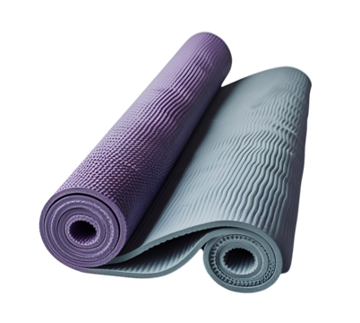Two textured yoga mats roll on transparent background. Ideal for product showcase, website banner, or social media post.
