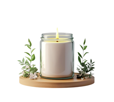 Candle Light on Display Stand Shines on Transparent Cutout for Product Presentation and Branding.