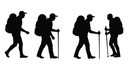 Hiking Adventure Group of Hikers with Backpacks in Silhouette Style silhouette