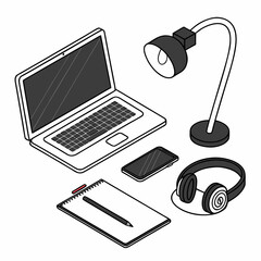 sleek modern desk setup featuring digital learning tools