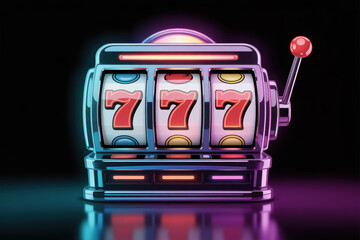 Bright Neon Slot Machine with Lucky Sevens in a Glamorous Casino Atmosphere