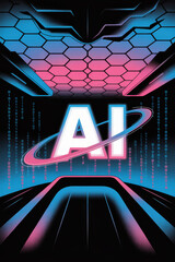 Futuristic AI Concept with Neon Colors and Digital Patterns Evoking Technological Innovation