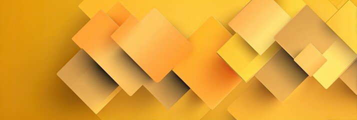 Abstract geometric background of overlapping, layered squares in shades of gold and yellow