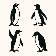 Fototapeta premium Charming collection of penguin silhouettes in different poses. Vector illustrations of the flightless Antarctic bird, suitable for zoo branding, winter themes, and climate change concepts.