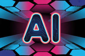 Futuristic AI Concept with Neon Colors and Digital Patterns in a Tech-Embracing Environment