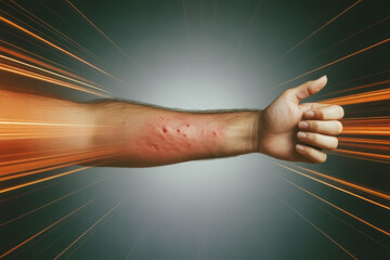 Dramatic Depiction of Pain with Bright Energy Lines Radiating from Injured Forearm