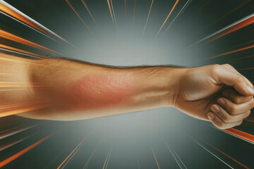Dynamic Arm Motion Highlighting Impact of Injury with Dramatic Lighting and Motion Blur
