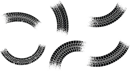 Tire Track Marks Isolated on White Background in Silhouette Style silhouette