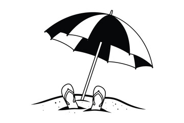 Beach Umbrella and Flip Flops Icon – Summer Vacation Vector Illustration