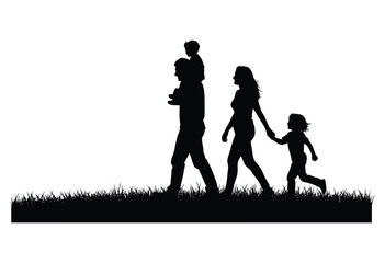 Family Walking Silhouette – Outdoor Togetherness Vector Illustration