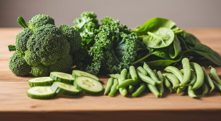 Fresh green vegetables on a wooden table (1)