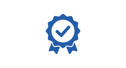 Blue Award Ribbon with Check Mark Silhouette for Quality Assurance