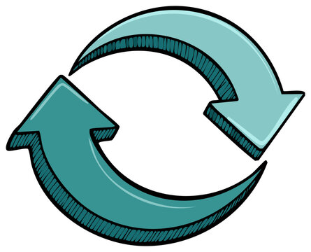 Looping Arrows Symbolizing Recycling Process and Continuous Movement in Stylized Hand Drawn Style with Teal Color Scheme