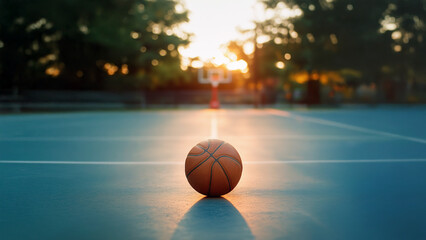 Obraz premium Outdoor basketball court at sunset