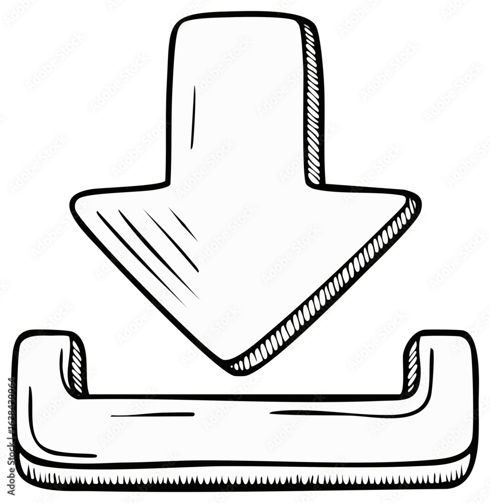Poster hand drawn download arrow icon for web interface and data saving