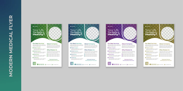 Professional Healthcare Flyer Template Modern Medical, Hospital, Clinic, and Doctor Service Promotion, Editable Vector Brochure Layout for Health Marketing in Multiple Color Options with Clean Design