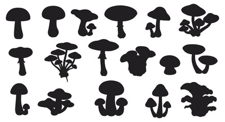 Mushroom Silhouette Collection Fungi Shapes in Black and White silhouette