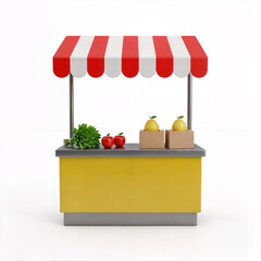 Cartoon Market Stall with Fresh Produce
