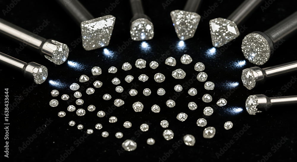 Poster sparkling collection of various diamond shapes with display lighting
