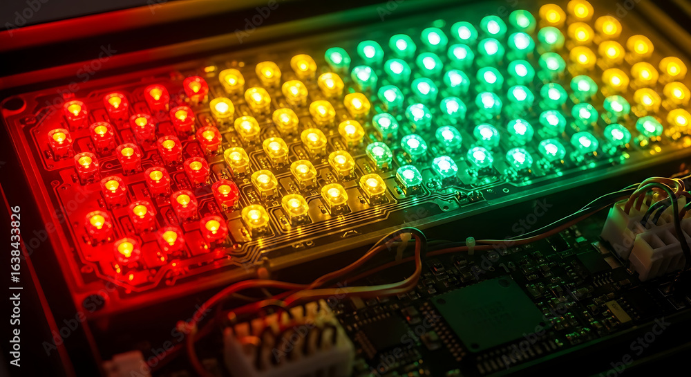 Poster colorful led display showing intricate circuitry and lights