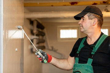 A Professional Painter Engaged in an Interior Wall Renovation Project with Precision and Care