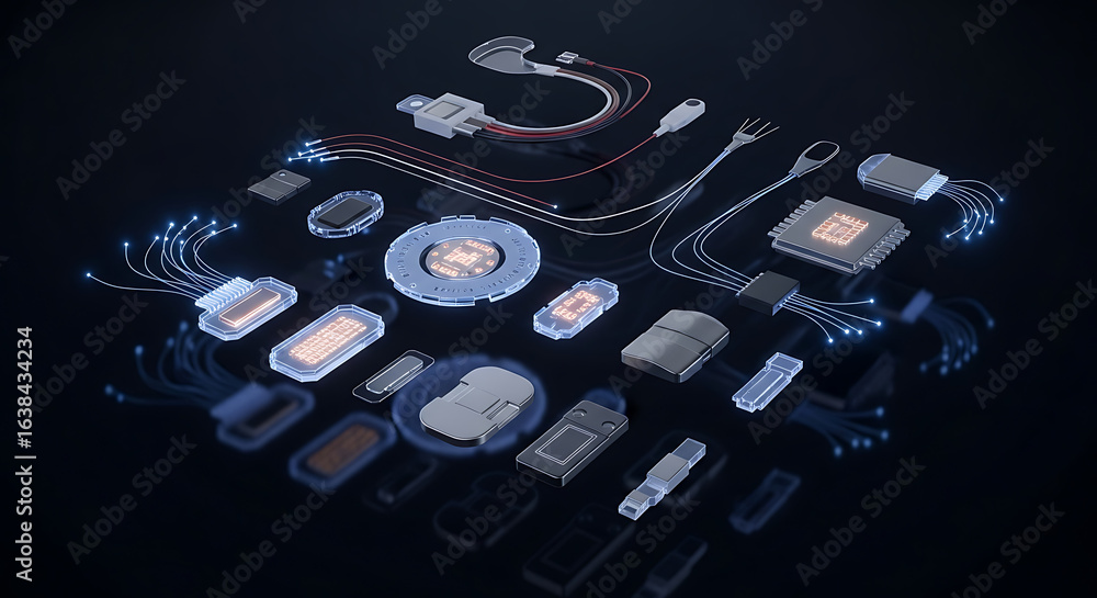 Aufkleber digital electronics components layout with illuminated circuits