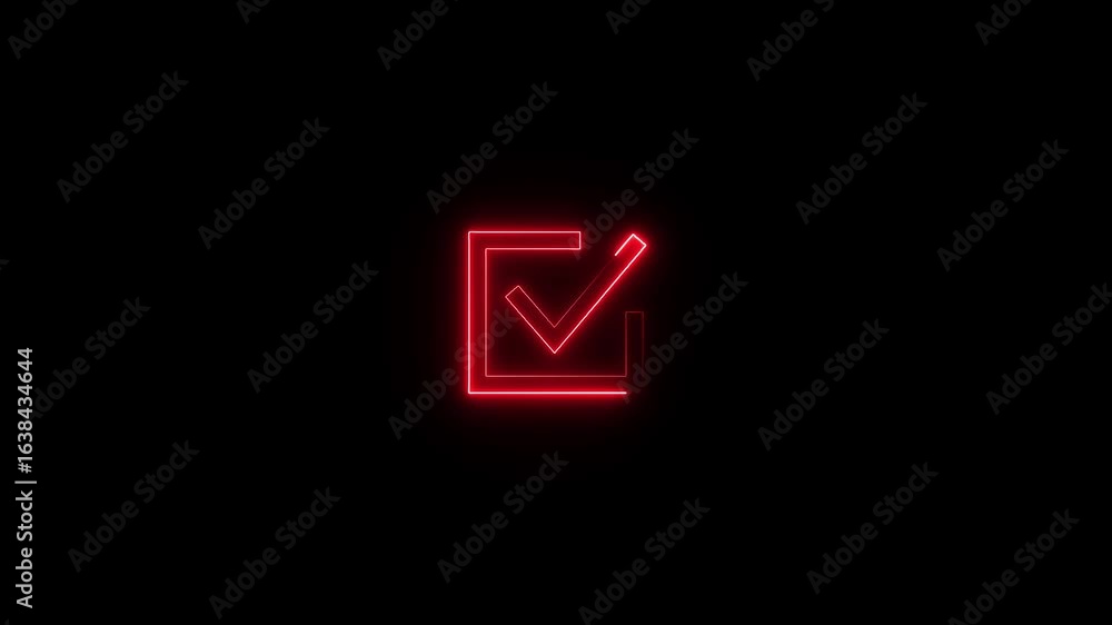 Poster confirmation signifying completion or success marks animation with a glowing neon line on black back