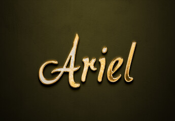 Old gold text effect of name Ariel with 3D glossy style Mockup