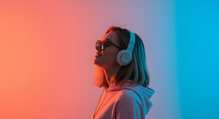 Short Hair Pretty Girl Wearing Headphones Listening to Music